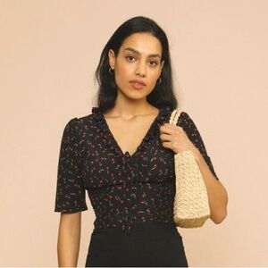 Rouje Black and Red Floral Blouse